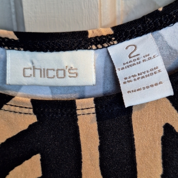 Chico's Tank Top Sz2 Blk/Tan Graphic Print Beautiful Fit Stretchy Knit - Picture 6 of 8